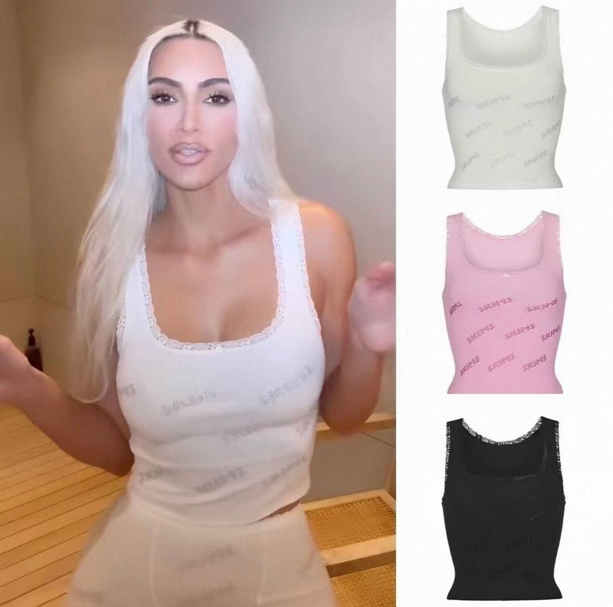 Skims Rhinestone Lace Tank Tops