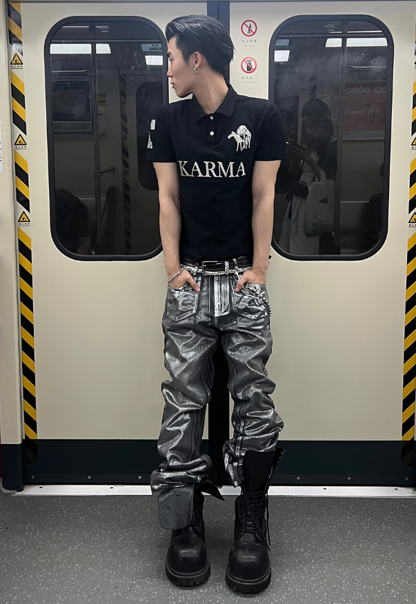 Karmanistic Straight Waxed Silver Jeans