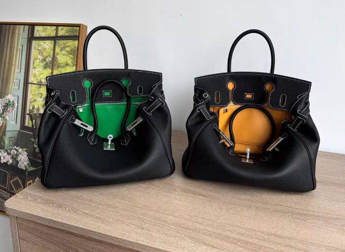 Hermes Black Togo Leather Color-Blocked Birkin