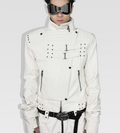 Atanothingness Structure Silver Moon Knight White Leather Jacket