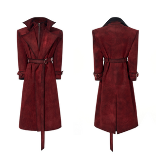 SEE Red Faux Two-Piece Suede Long Coat