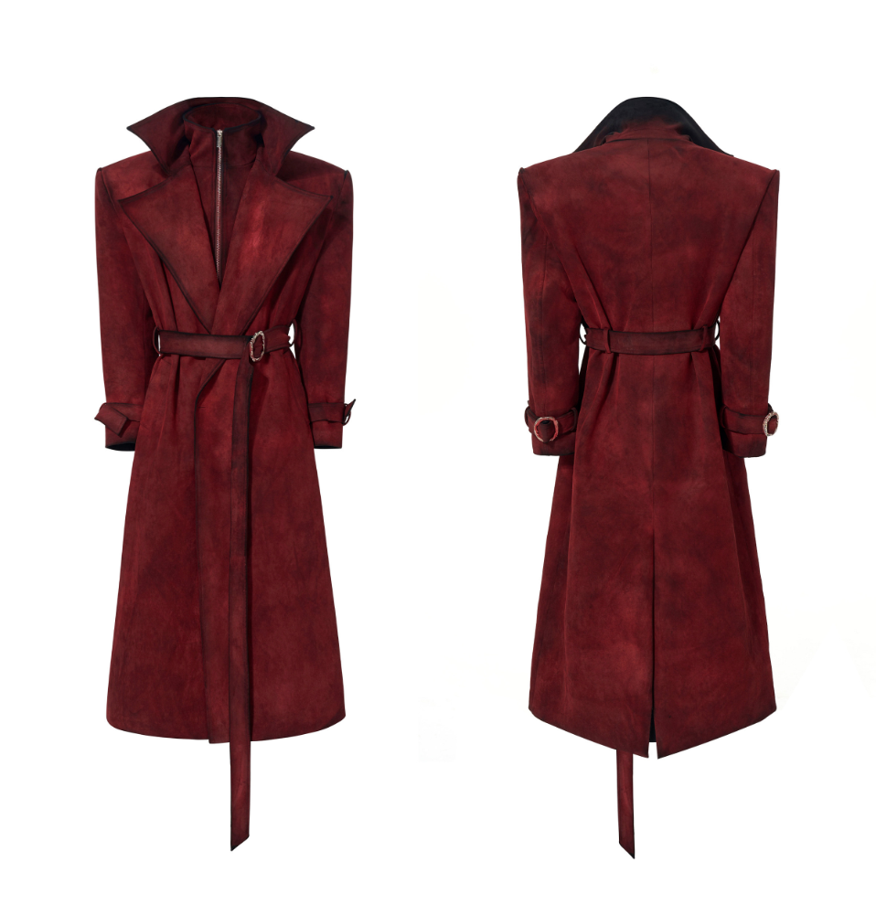 SEE Red Faux Two-Piece Suede Long Coat