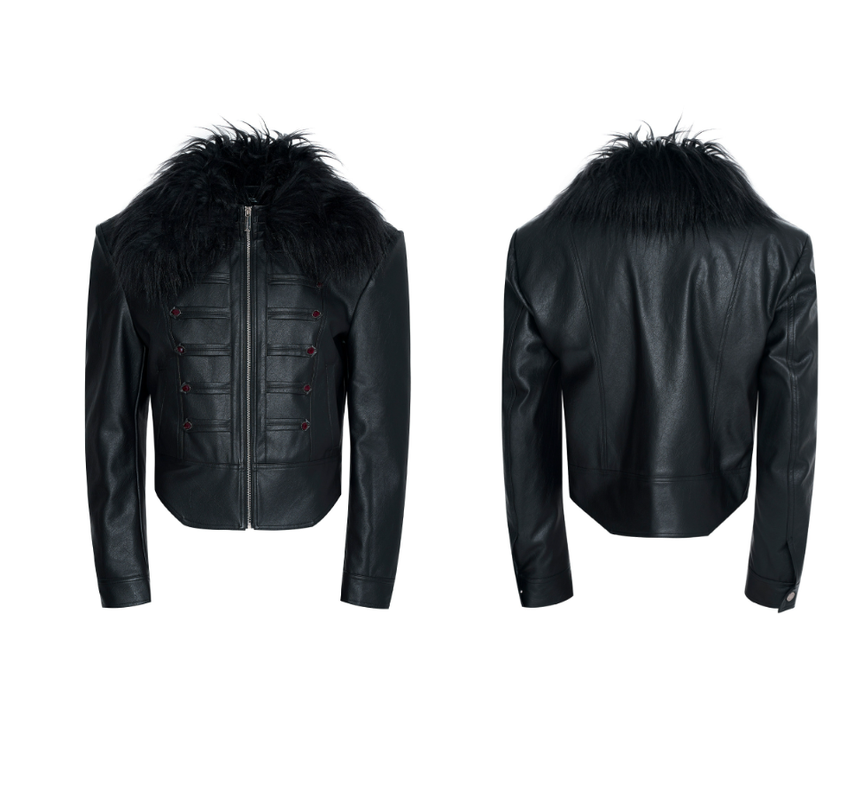 SEE Detachable Fur Collar Leather Jacket