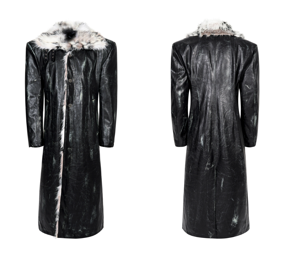 SEE Hand-Painted Distressed Long Leather Coat (2 Colors)