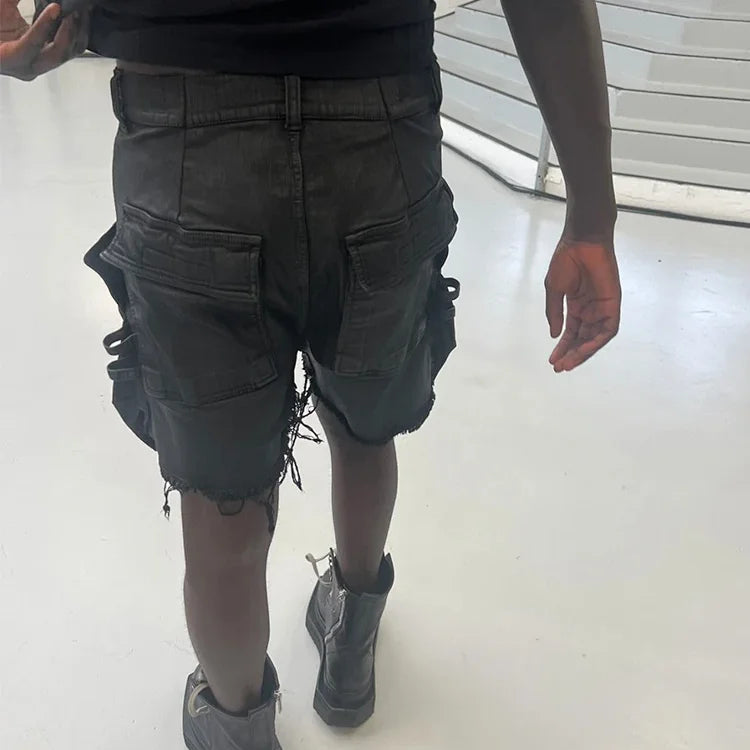 Rick Owens Black Waxed Work Shorts