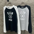 CELINE Black and White Cotton Knit Long-Sleeve T-Shirt