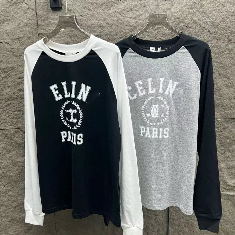 CELINE Black and White Cotton Knit Long-Sleeve T-Shirt