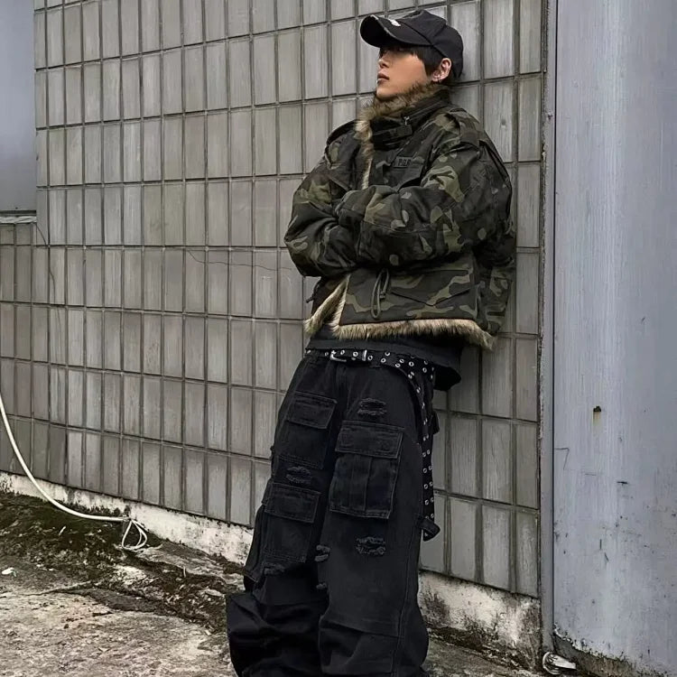 Grailz LEARL PROJECT 25 FW G/R camouflage jacket and black cargo pants