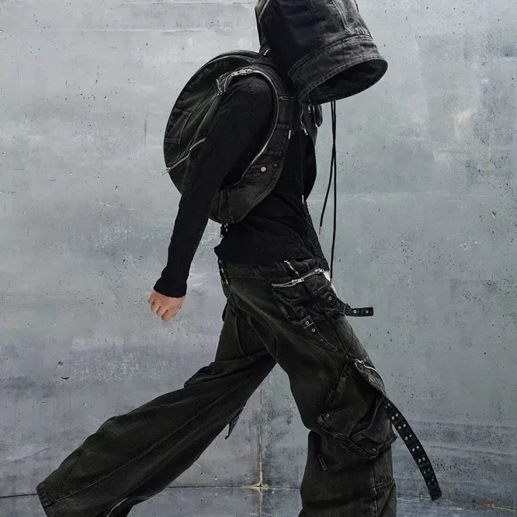 NO/FAITH STUDIOS black hooded denim backpack