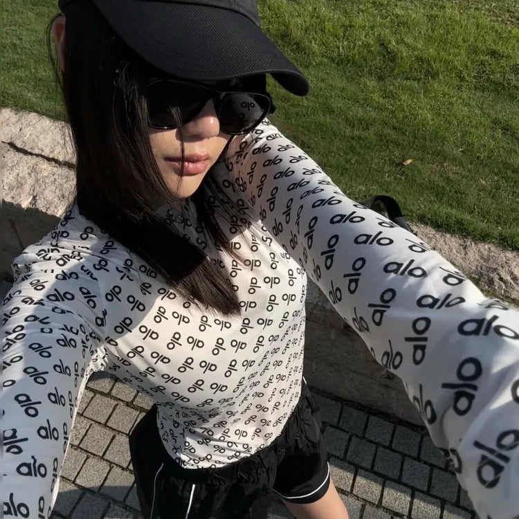 Alo Yoga white printed long-sleeved top