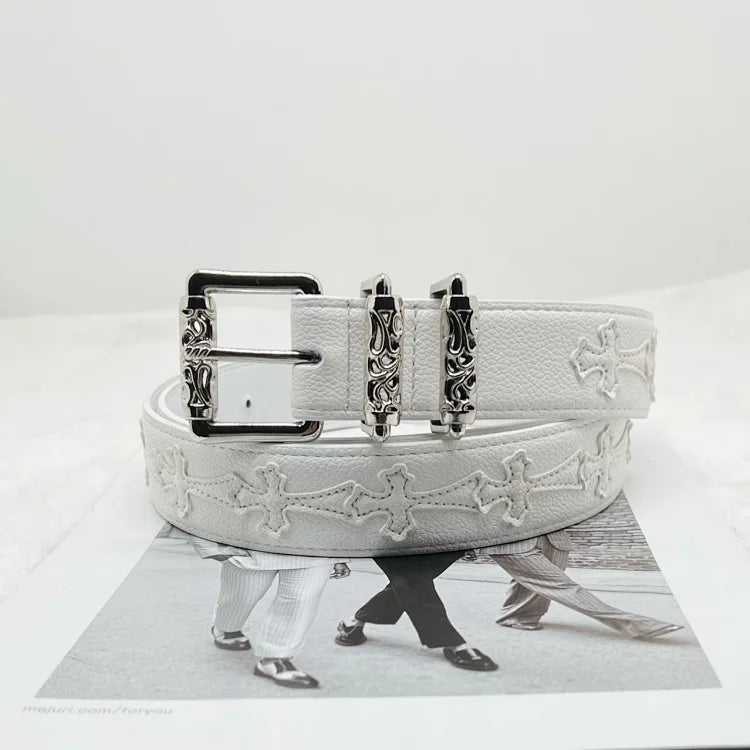 White Chrome Hearts branded leather belt