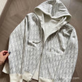 Dior grey Oblique jacquard wool blend reversible hooded cardigan
