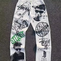Stussy's white graffiti skateboard jeans.