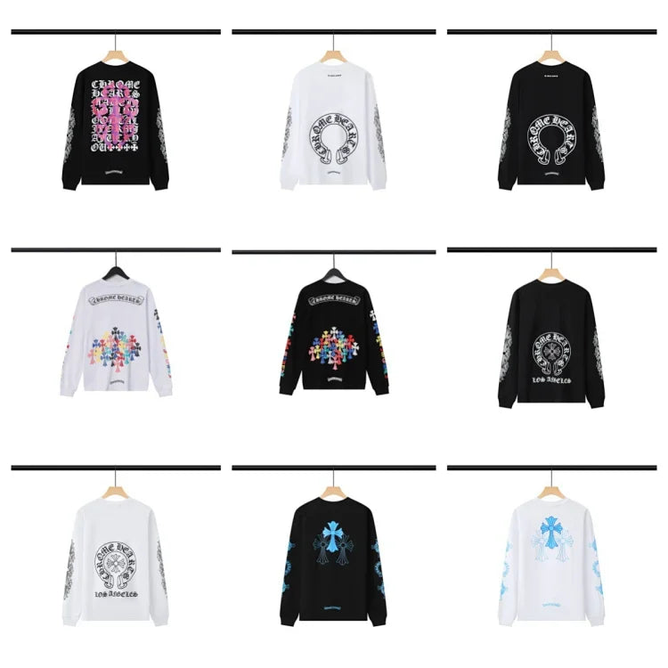 Black Chrome Hearts Triple Cross Logo Long-Sleeve T-Shirt