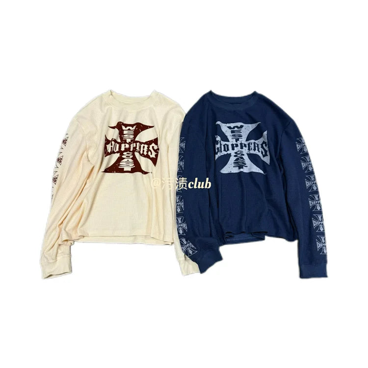 Blue waffle-patterned long-sleeved thermal shirt from West Coast Choppers