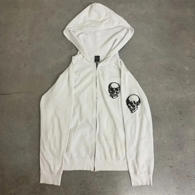 Number (N)ine's  Dream Baby Dream  collection white double skull print zip-up hoodie.