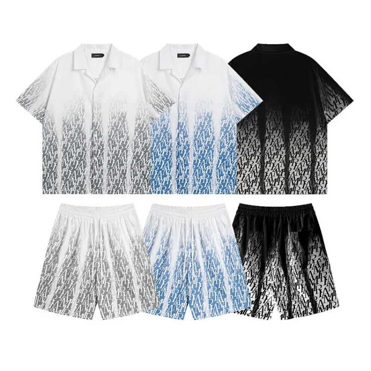 Amiri gradient logo print short-sleeve shirt and shorts sets