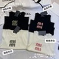 Miu Miu style classic double-line embroidered logo knit vest/T-shirt