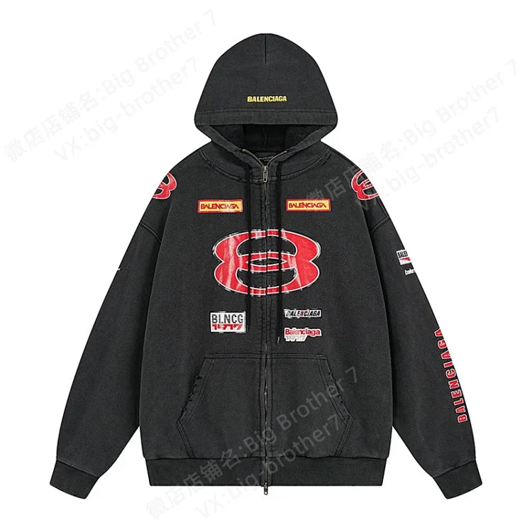 Balenciaga Sponsor Logos Collection Black Zip-Up Hoodie