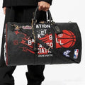 Louis Vuitton x NBA Hero Jacket collaboration black leather Keepall 55 Monogram travel bag.