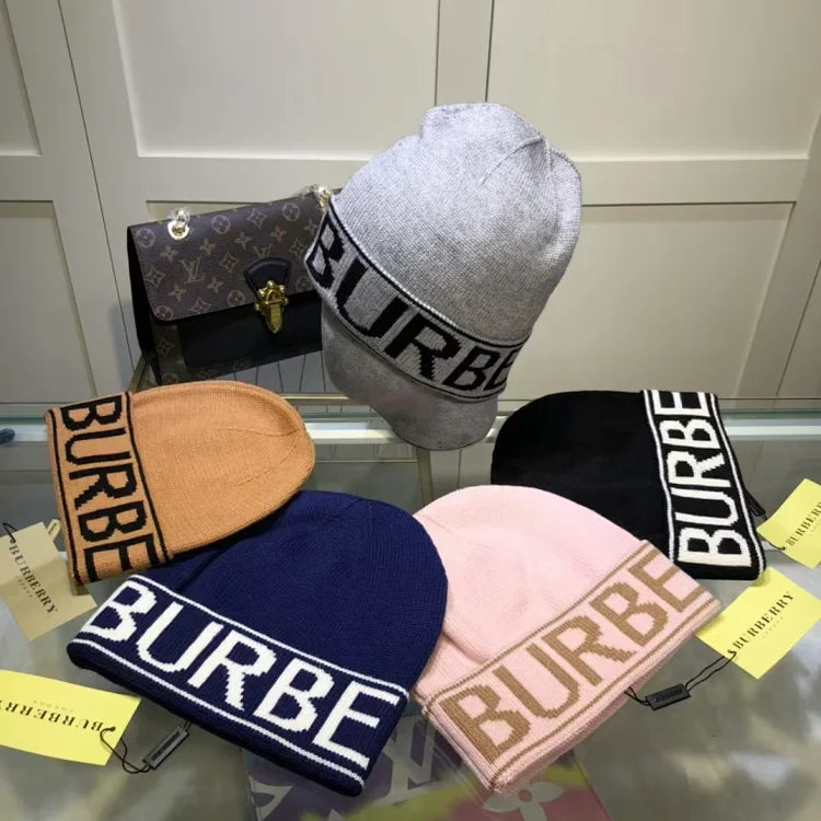 Grey Burberry Logo Knit Hat