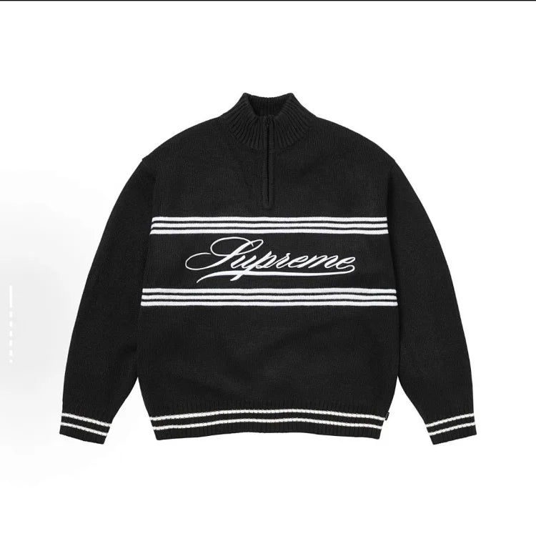 Supreme Script Stripe Half Zip Sweater Black Knit Sweater