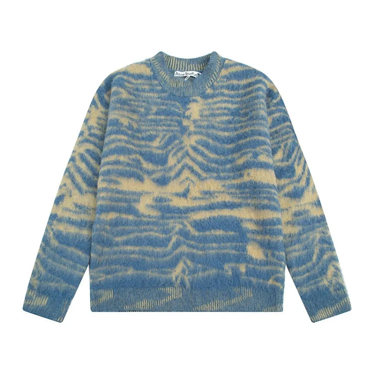 Acne Studios Blue and Yellow Color-Blocked Mohair Crew Neck Sweater