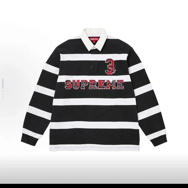 Supreme Stripe Rugby Black Shirt