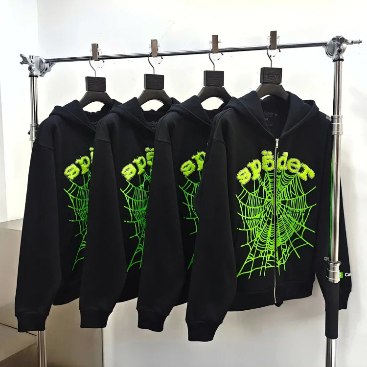 Sp5der brand black zip-up sweatshirt