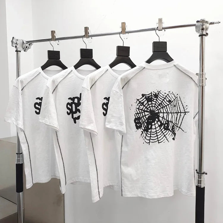 Sp5der Contrast Stitch Slub White T-shirt