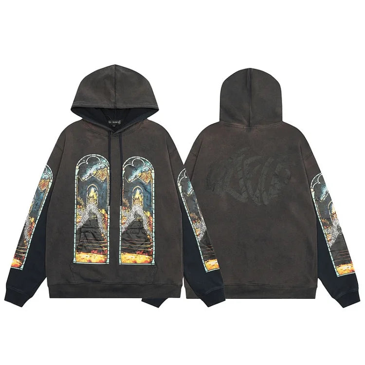 Who Decides War brand black distressed hoodie
