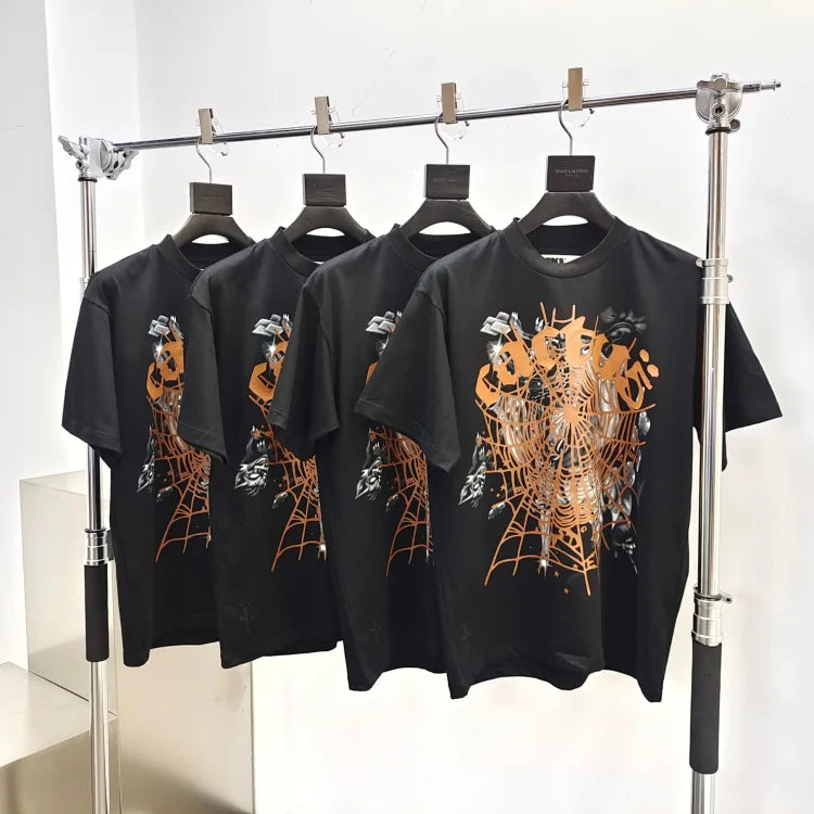 Sp5der x Travis Scott Cactus Jack Collaboration Black Perforated Print Short-Sleeve T-Shirt