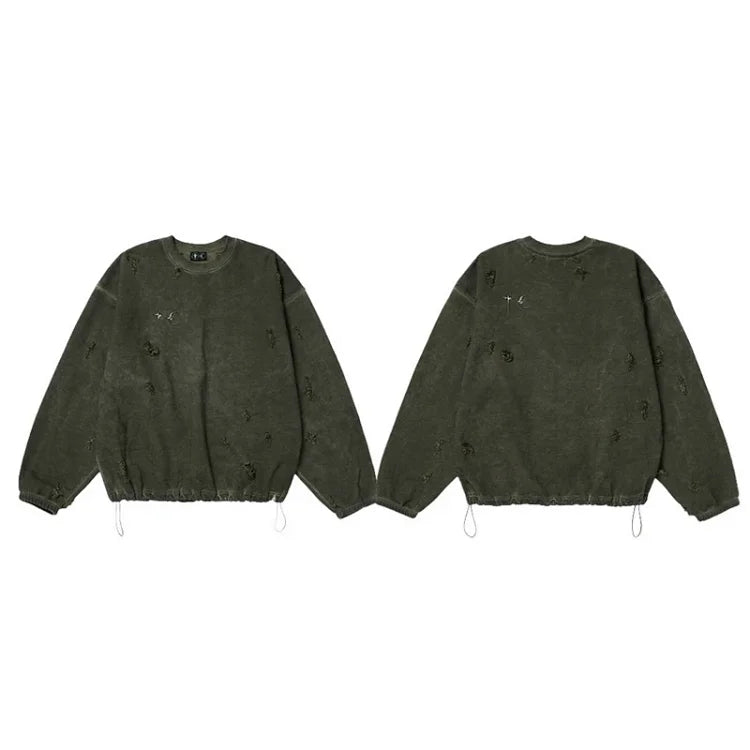 Thug Club Khaki War Victim Distressed Effect Sweatshirt