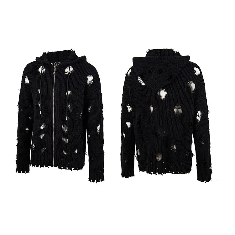 Thug Club Black Destroyed Knit Zip-Up Hoodie