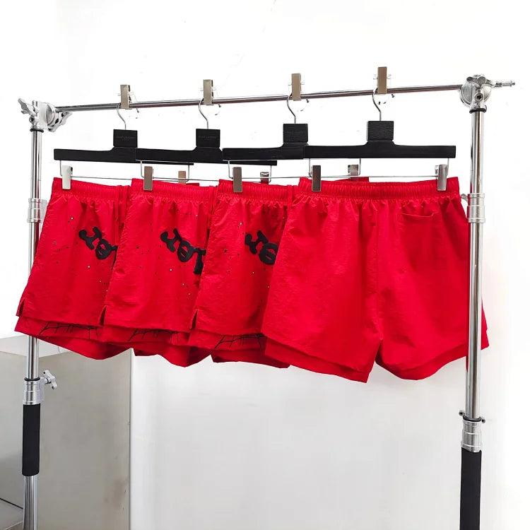 Sp5der Web Double-Layer Red Shorts.