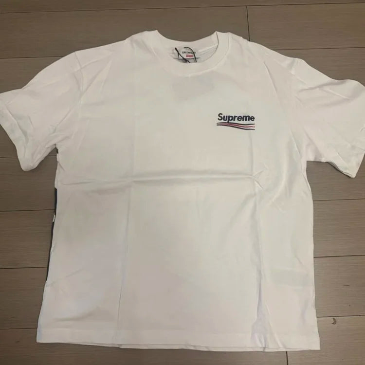 Balenciaga x Supreme 23SS Collaboration White Printed Crew Neck Short Sleeve T-Shirt