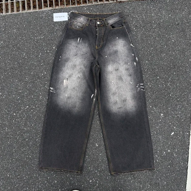 Acne Studios black washed distressed wide-leg jeans