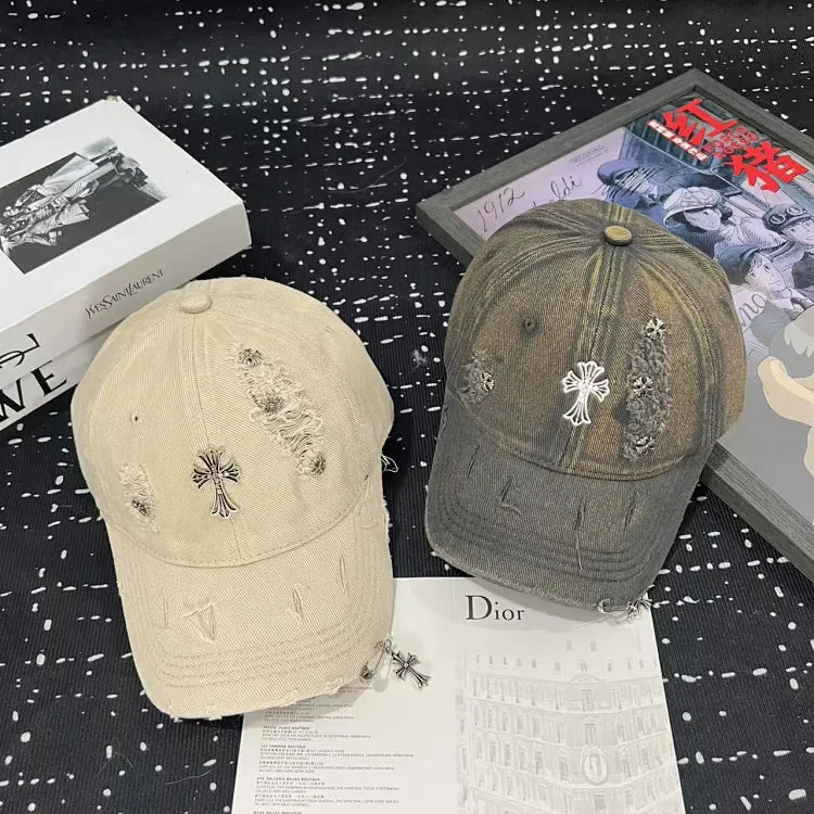 Distressed Chrome Hearts Cross Baseball Cap