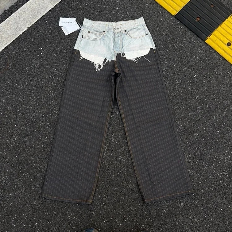 1981 Trompe l'oeil striped wide-leg jeans