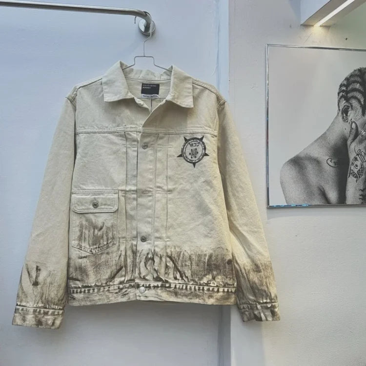 Enfants Riches D¨¦prim¨¦s (ERD)   The Dream That Won't Go Away   White Mud-Dyed Ripped Denim Jacket
