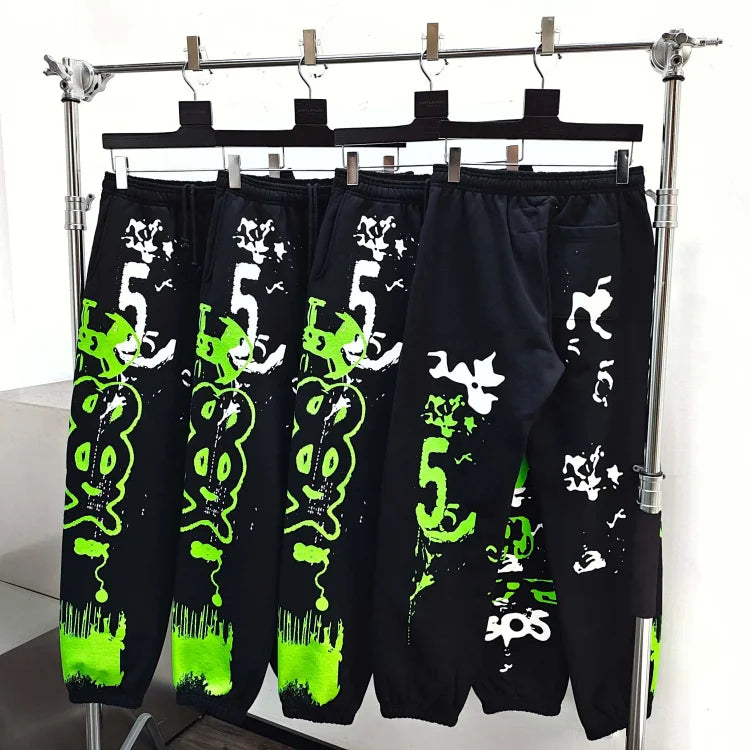SP5DER X-Ray Black Fluorescent Green Printed Track Pants