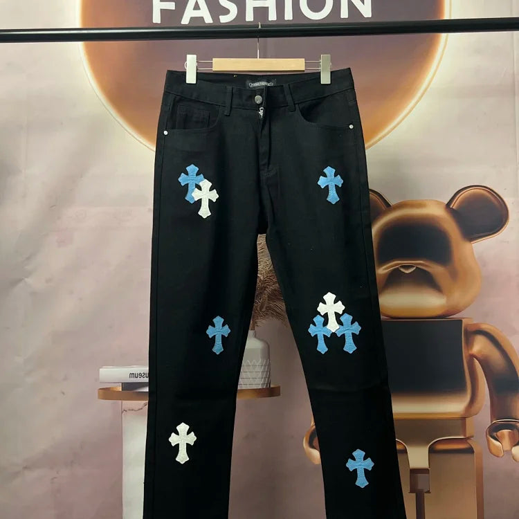 Chrome Hearts style black jeans