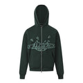Broken Planet brand green zip-up hoodie