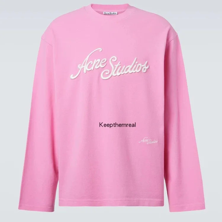 Acne Studios Pink Logo Embroidered Long-Sleeve Cotton Knit T-Shirt