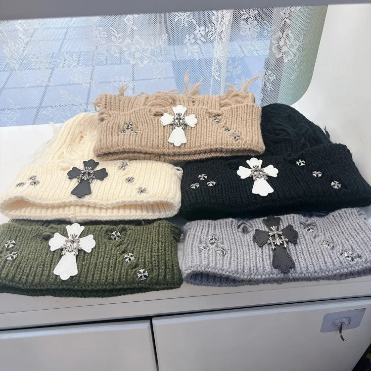 Chrome Hearts brand cross-pattern knit beanie