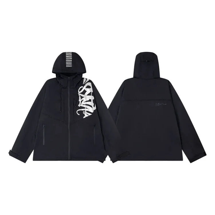 Syna World brand black Trek hooded windbreaker