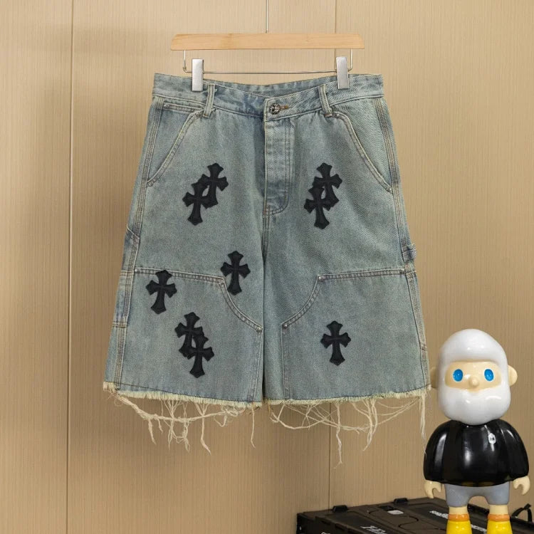 Chrome Hearts light-wash denim shorts