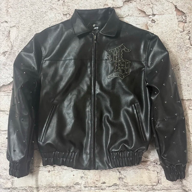 Supreme Black Gem Studded Leather Jacket
