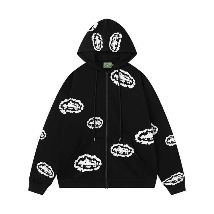 Corteiz x Denim Tears Island Wreath Collaboration Black Zip-Up Hoodie