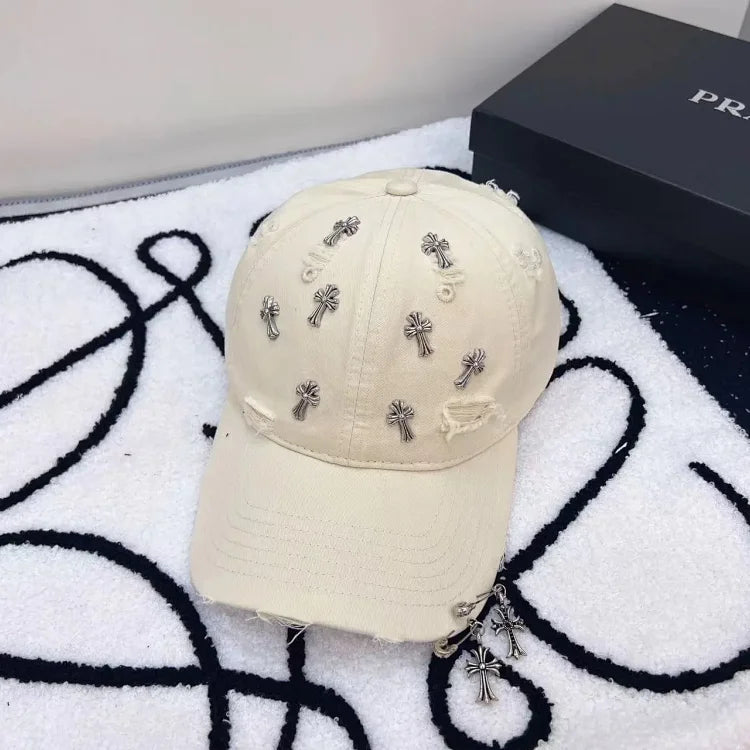 Silver cross beige baseball cap
